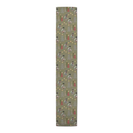 90" Green Tree & Globe Pattern Cotton Twill Runner